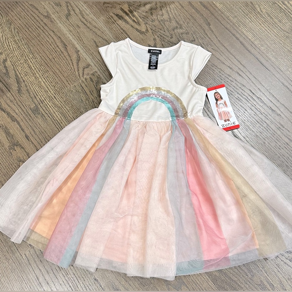 BNWT Zunie Kids' Cap Sleeve Rainbow Dress size 6